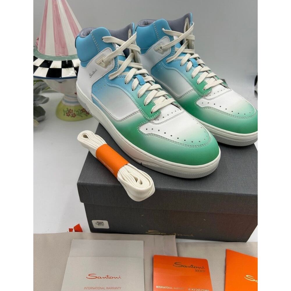 Men's Santoni logo print high top leather sneakers size 12 US made in Italy
